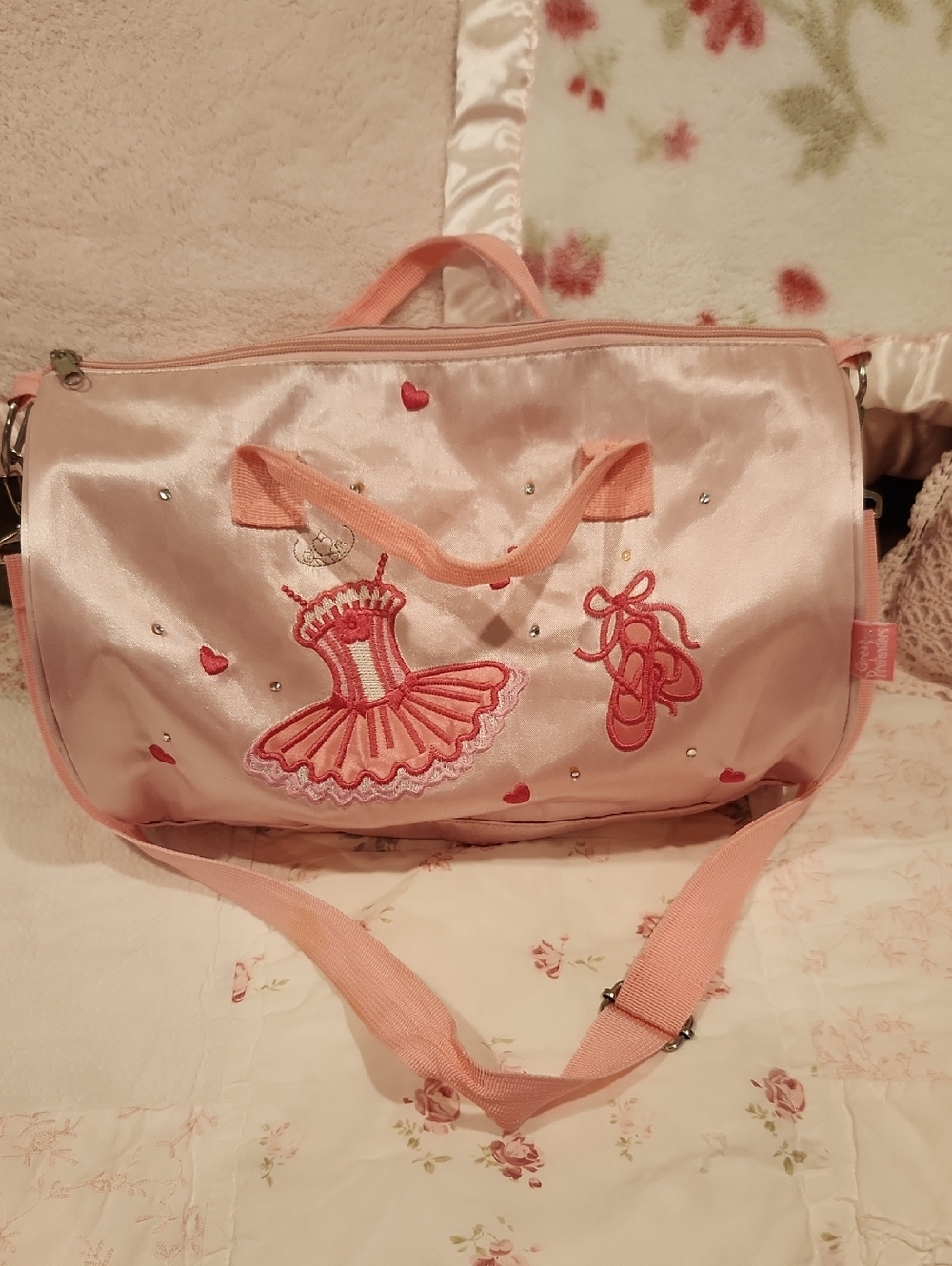 Girls Pink Ballet Duffel Bag with Embroidered Tutu Motif